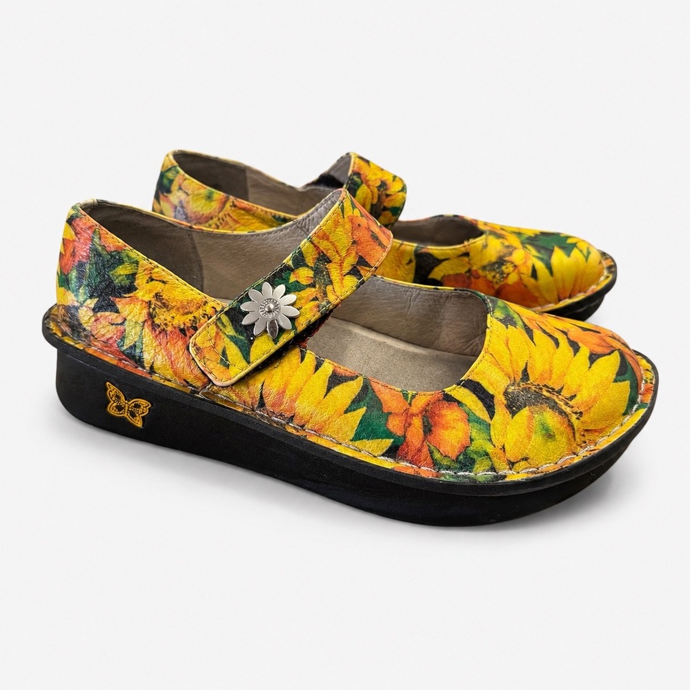 Alegria PAL-136 Womens 39 Sunflower Floral Mary Jane Leather Comfort Shoes